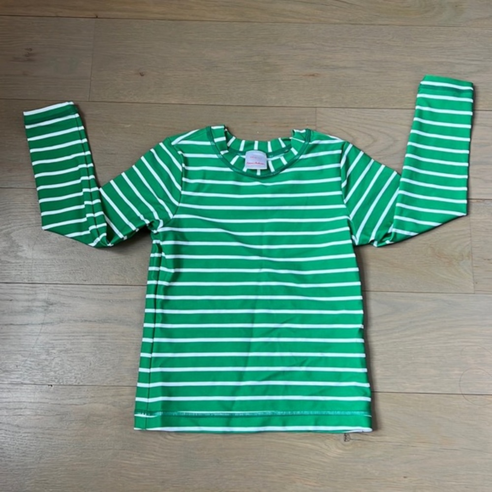HANNA ANDERSSON Green White Striped Rashguard